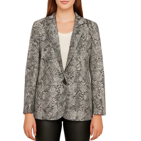 Anthropologie Level 99 Grey Snake Print Linen Blazer Mobwife Style L - Picture 1 of 9